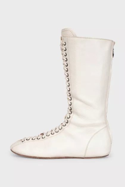 White leather lace-up boots