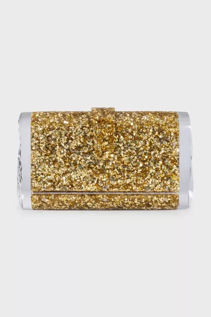 Acrylic clutch decorated with gold glitter