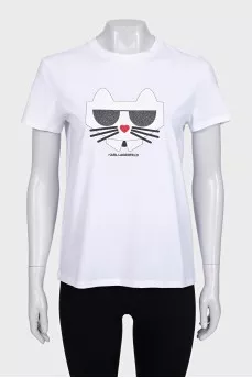 White straight-cut printed t-shirt