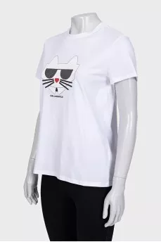 White straight-cut printed t-shirt