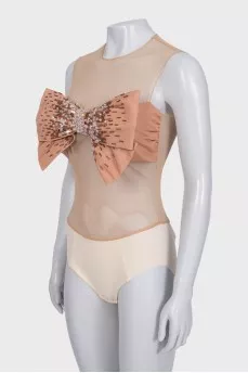 Beige bodysuit with a voluminous bow
