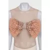 Beige bodysuit with a voluminous bow