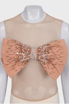 Beige bodysuit with a voluminous bow