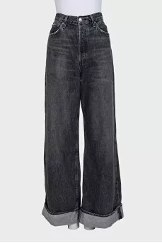 Gray flared jeans with patch pockets
