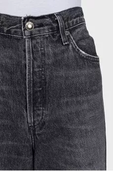 Gray flared jeans with patch pockets