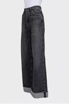 Gray flared jeans with patch pockets