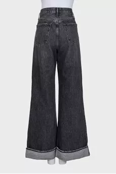 Gray flared jeans with patch pockets