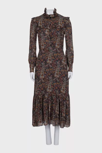 Straight printed dress with buttons