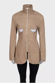 Brown denim jacket with a cutout