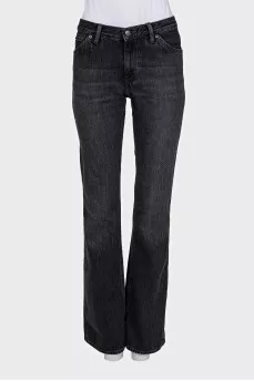 Black flared jeans with patch pockets