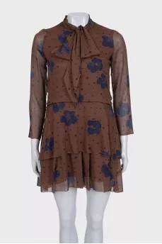 Silk brown printed dress