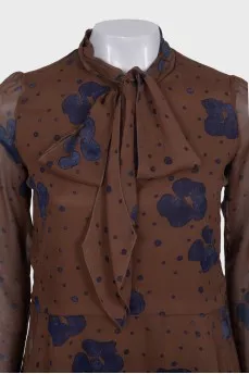 Silk brown printed dress