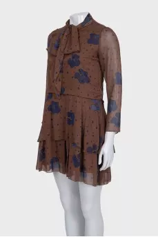 Silk brown printed dress