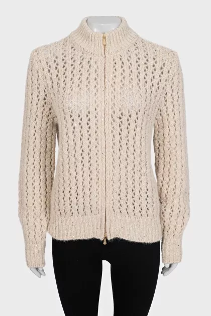 Beige cardigan decorated with sequins
