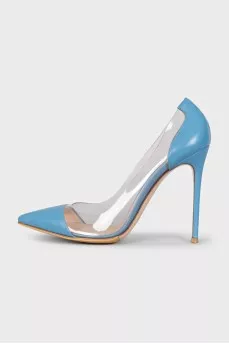 Light blue leather shoes with transparent inserts