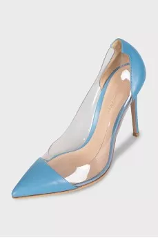 Light blue leather shoes with transparent inserts