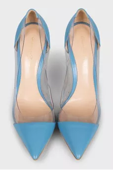 Light blue leather shoes with transparent inserts