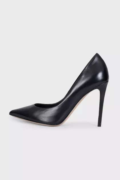 Black leather pumps