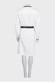 White dress with a belt and tag