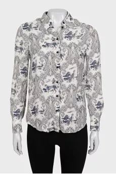 Straight-leg printed button-down shirt