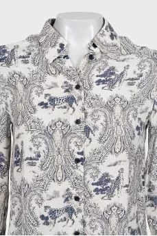 Straight-leg printed button-down shirt