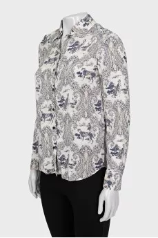 Straight-leg printed button-down shirt