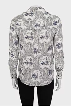 Straight-leg printed button-down shirt