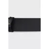 Black leather belt with logo buckle