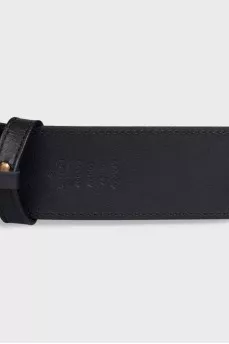 Black leather belt with logo buckle