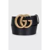Black leather belt with logo buckle