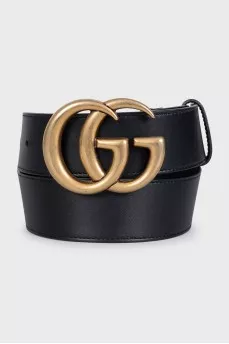 Black leather belt with logo buckle