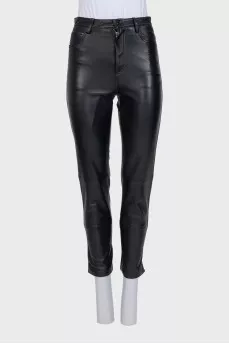 Black tapered lambskin trousers