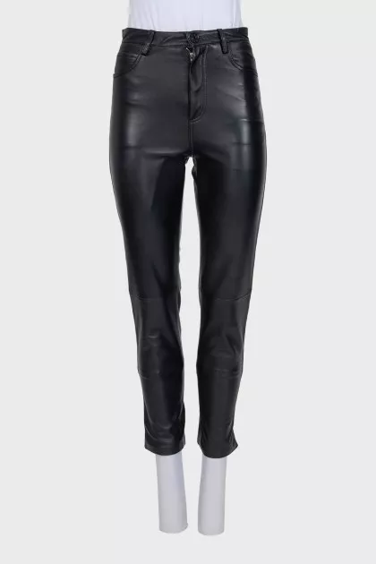 Black tapered lambskin trousers