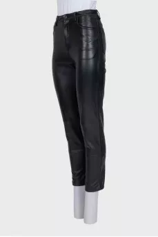 Black tapered lambskin trousers