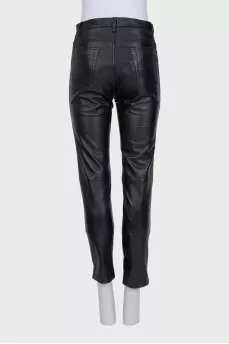 Black tapered lambskin trousers