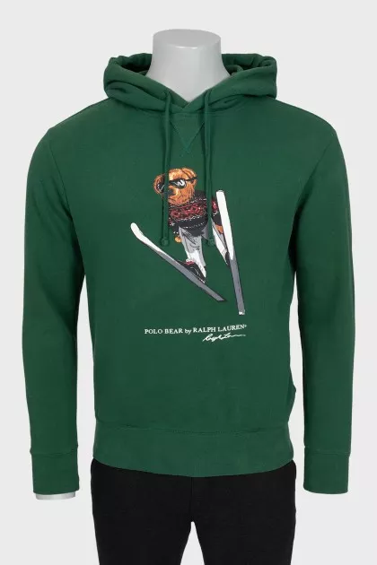Men's green hoodie with print