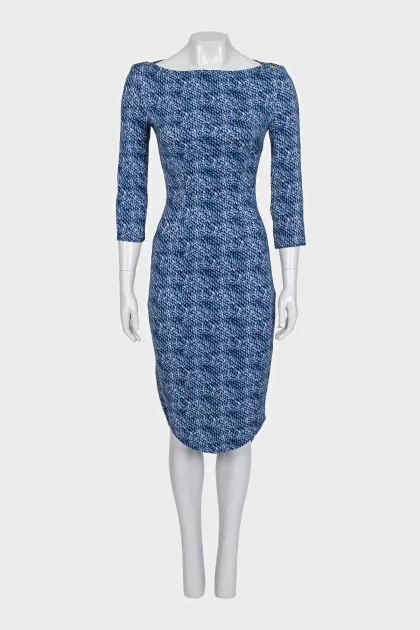 Fitted blue dress with print