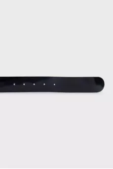 Black leather belt with logo buckle