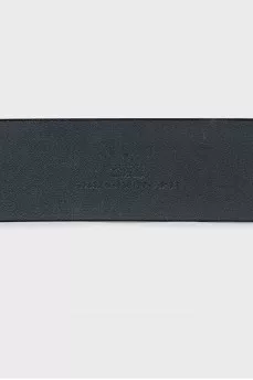Black leather belt with logo buckle