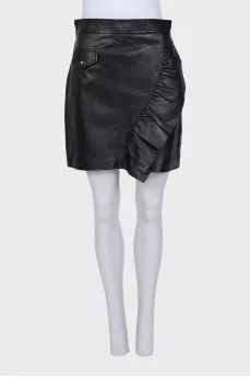 Black leather skirt with frill