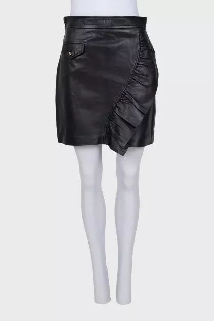 Black leather skirt with frill