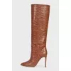Brown boots with embossing