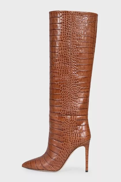 Brown boots with embossing