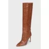 Brown boots with embossing