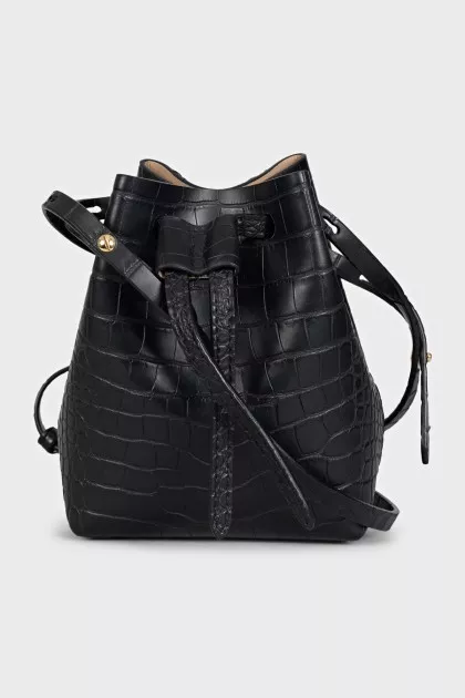 Embossed leather bucket bag