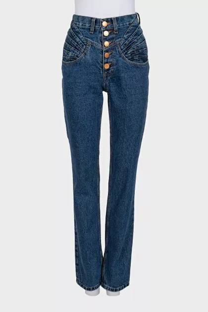 Blue high-waisted jeans with buttons