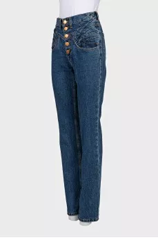 Blue high-waisted jeans with buttons