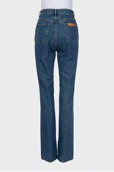 Blue high-waisted jeans with buttons