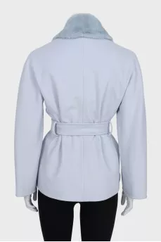 Short blue wool coat