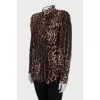 Fitted silk blouse with animal print
